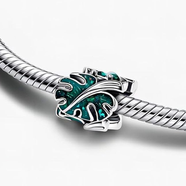Leaf Green Enamel Bead Charm