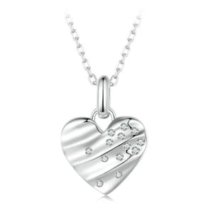 925 Sterling Silver Shimmering CZ Heart Pendant Necklace