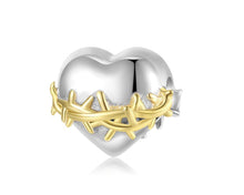 Load image into Gallery viewer, 925 Sterling Silver Two Tone Thorn Wrapped Heart Bead Charm