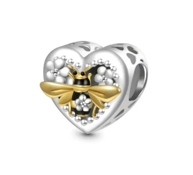 925 Sterling Silver Gold PLATED Honey Bee Heart Bead Charm