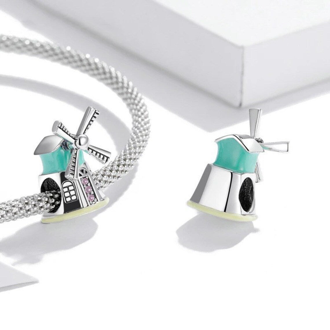 CZ and Enamel Windmill Bead Charm