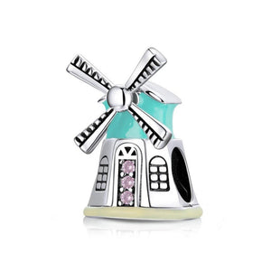 Windmill Enamel CZ Bead Charm