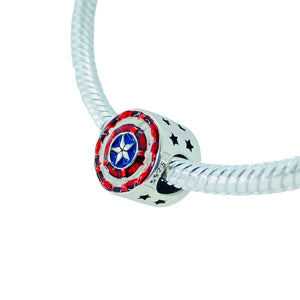 925 Sterling Silver Captain America Shield Bead Charm