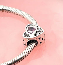 Load image into Gallery viewer, 925 Sterling Silver Mom &quot;I Love You&quot; Pink CZ Heart Bead Charm