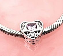Load image into Gallery viewer, 925 Sterling Silver Mom &quot;I Love You&quot; Pink CZ Heart Bead Charm