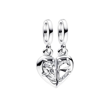Load image into Gallery viewer, 925 Sterling Silver Mother and Daughter CZ Heart SET Dangle Charm