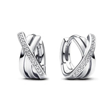 Load image into Gallery viewer, 925 Sterling Silver Crossover Pavé Hoop Earrings