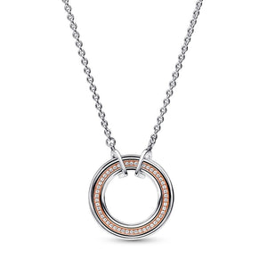 925 Sterling Silver Two Tone  Two tone Round & Pavé Necklace