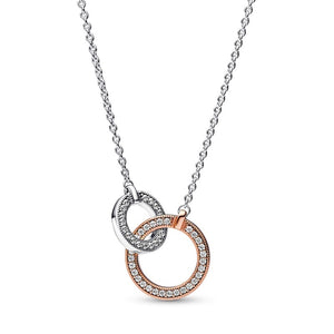 925 Sterling Silver Two tone Intertwined Circles Necklace
