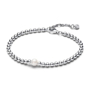 925 Sterling Silver Imitation Pearl Beaded Link Bracelet