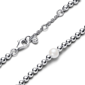 925 Sterling Silver Imitation Pearl Beaded Link Bracelet