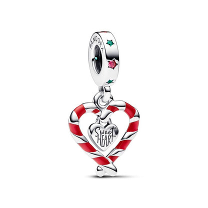 Candy Cane Heart Dangle Charm