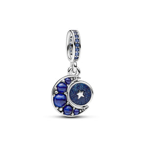 925 Sterling Silver Sparkling Moon Spinning Dangle Charm