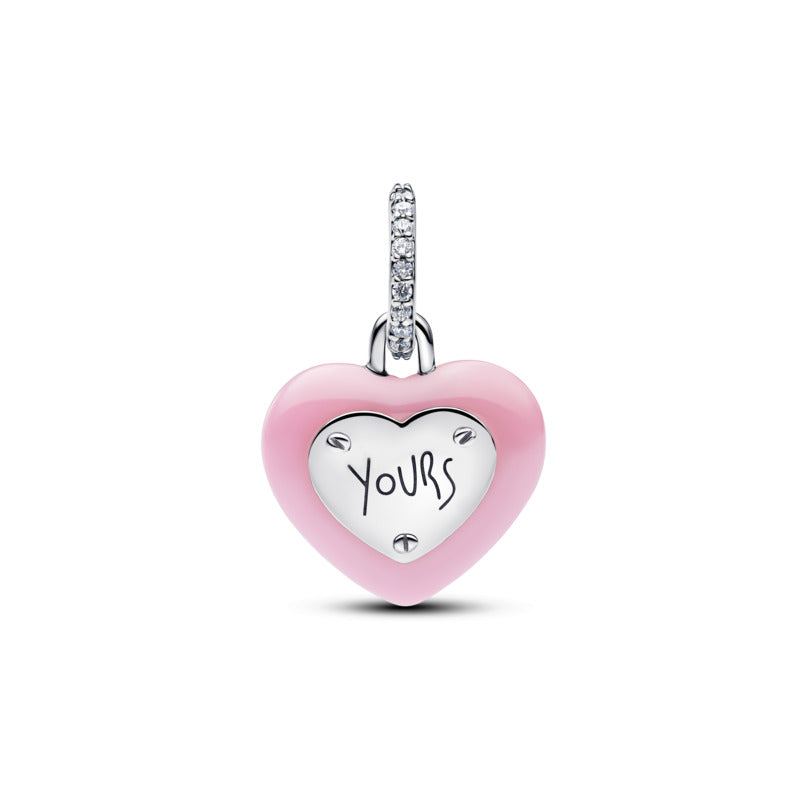Pink Ceramic Heart Padlock Dangle Charm
