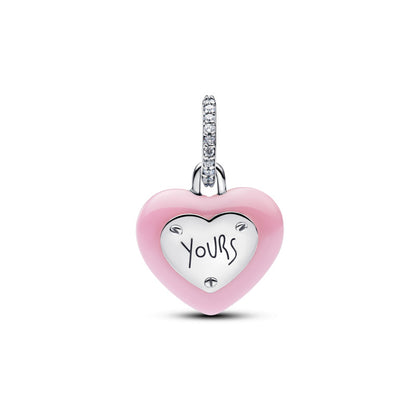 Pink Ceramic Heart Padlock Dangle Charm