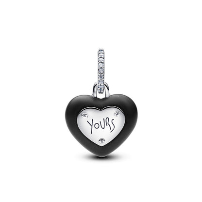 Matte Black Ceramic Heart Padlock Dangle Charm