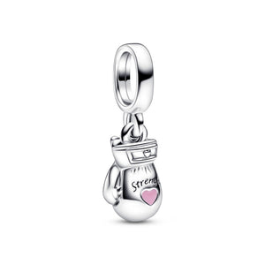 925 Sterling Silver Strength engraved Boxing Glove Dangle Charm