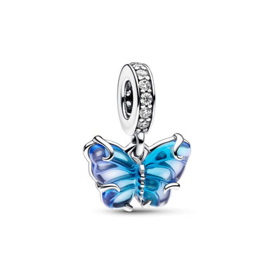 925 Sterling Silver Blue and Purple Murano Butterfly Dangle Charm