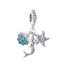 Load image into Gallery viewer, 925 Sterling Silver Mermaid, Shell and Starfish Tripple Dangle Charm
