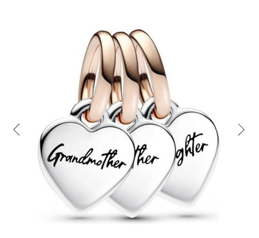 Mother, Daughter and Grandmother Hearts SET Charm
