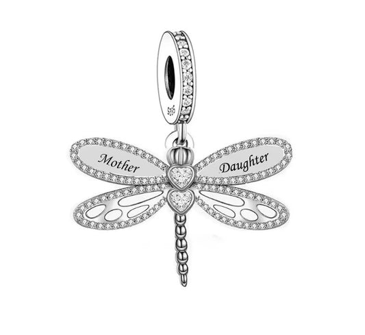 Mother and Daughter CZ Dragonfly Dangle Charm