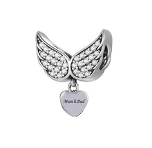 Load image into Gallery viewer, 925 Sterling Silver Mum &amp; Dad CZ Angel Wings Bead Charm