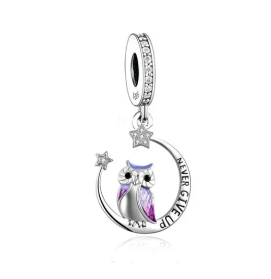 Never Give Up Owl and Moon Dangle Charm