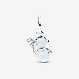 925 Sterling Silver Christmas Opal Snowman Dangle Charm