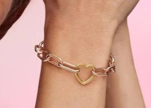 925 Sterling Silver Gold Plated Heart Shape Connector ME Link for Bracelet or Necklace