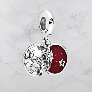925 Sterling Silver Love, Peace and Joy Christmas Double Dangle Charm