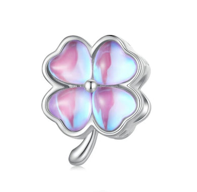 925 Sterling Silver Pink Clover Bead Charm