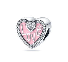 Load image into Gallery viewer, 925 Sterling Silver Pink Enamel CZ Love Heart Bead Charm