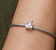 Load image into Gallery viewer, 925 Sterling Silver Pink Enamel Princess Castle Bead Charm