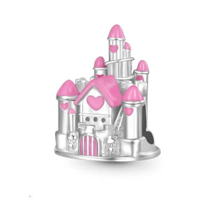 925 Sterling Silver Pink Enamel Princess Castle Bead Charm