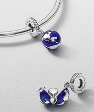 Load image into Gallery viewer, 925 Sterling Silver Globe with Heart Dangle Charm
