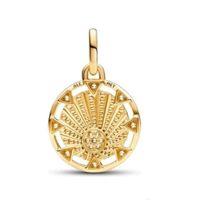 925 Sterling Silver Yellow Gold Plated Power of the Light Sun Medallion Dangle Charm