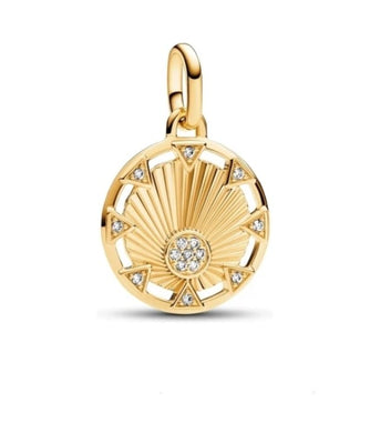 925 Sterling Silver Yellow Gold Plated Power of the Light Sun Medallion Dangle Charm