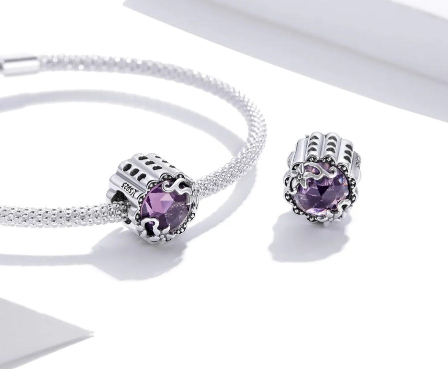 Floral Motive Purple Murano Bead Charm