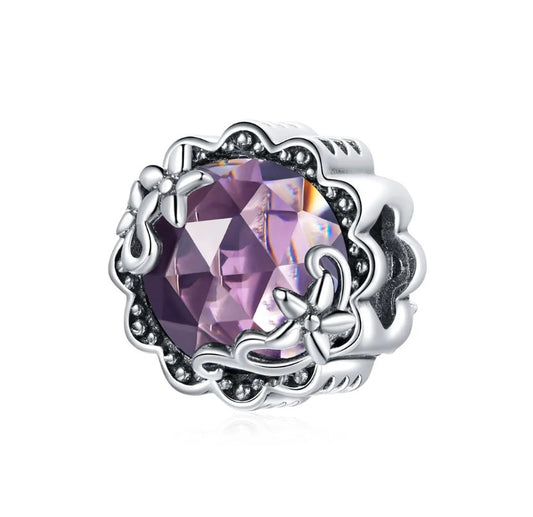 Floral Motive Purple Murano Bead Charm