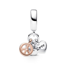 Load image into Gallery viewer, 925 Sterling Silver Two Tone Love, Peace, Freedom Dangle Charm