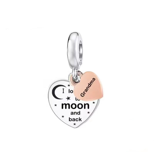 "I Love You To The Moon And Back" heart Dangle Charm