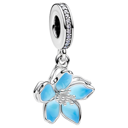 CZ Blue Cherry Blossom Dangle Charm