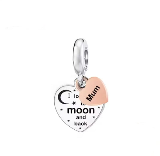 "I Love You To The Moon And Back" heart Dangle Charm