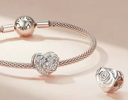 Rose CZ Heart Bead Charm