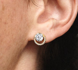 925 Sterling Silver Gold Plated Sparkling Round Halo Clear CZ Stud Earrings