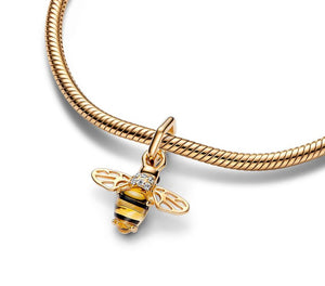 Yellow Gold Plated Sparkling Bee Dangle Charm