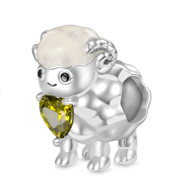 Sheep Yellow CZ Heart Bead Charm