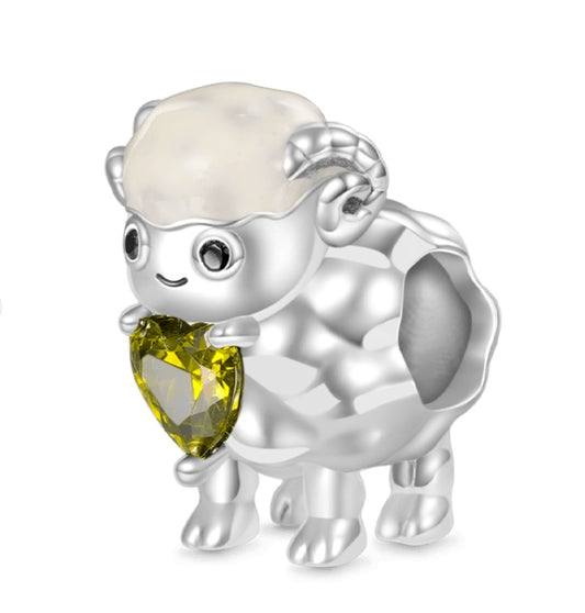 Sheep Yellow CZ Heart Bead Charm