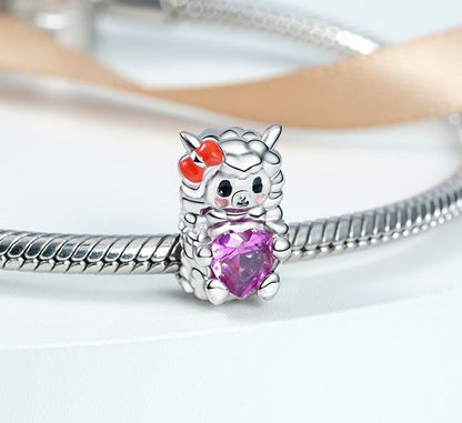 Sheep Holding Red CZ Heart Bead Charm