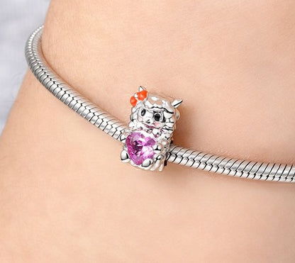 Sheep Holding Red CZ Heart Bead Charm